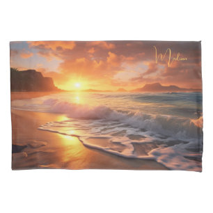 Housse D'oreillers Nom personnalisé Tropical Beach Sunset