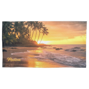 Housse D'oreillers Nom personnalisé Tropical Beach Sunset