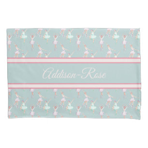 Housse D'oreillers Nom Pink Turquoise Grey Ballerina Motif Nursery