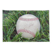 Housse D'oreillers Nom sur un baseball en herbe (Dos-Droit)