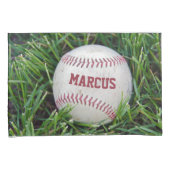 Housse D'oreillers Nom sur un baseball en herbe (devant-Droit)