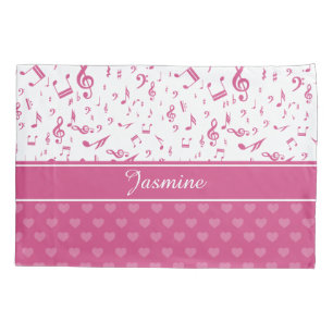 Housse D'oreillers Notes musicales personnalisées et Coeurs Motif ros