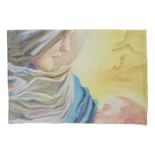 Housse D'oreillers Notre Dame du Silence tenant le bébé Jésus