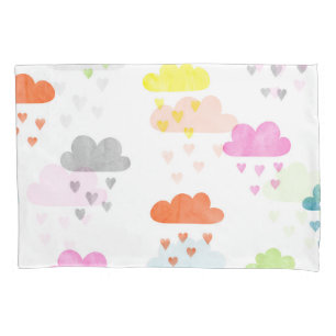 Housse D'oreillers Nuages de rêve : pluie cardiaque aquarelle