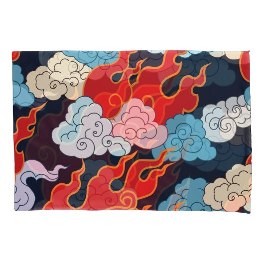 Housse D'oreillers Nuages, flammes : Motif Vintage noir. (devant)