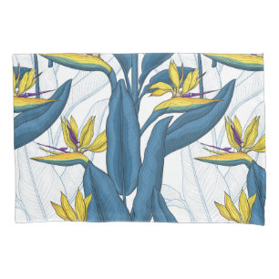 Housse D'oreillers Oiseau de fleurs de paradis sur blanc