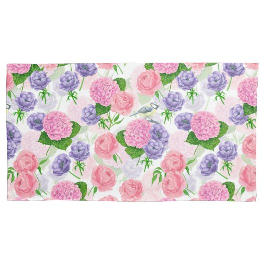 Housse D'oreillers Oiseau et fleurs (devant-gauche)