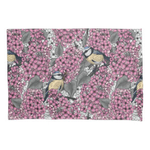 Housse D'oreillers Oiseaux dans le jardin lilas rose