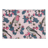 Housse D'oreillers Oiseaux et fleurs roses (Dos-Droit)