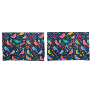 Housse D'oreillers Oiseaux Géométriques Motif Floral Coloré