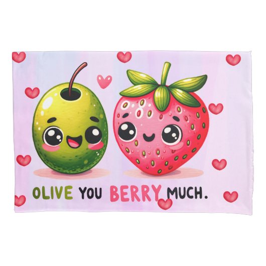 Housse D'oreillers olivier et fraise (devant-gauche)
