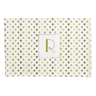 Housse D'oreillers Or et caisse blanche de coussin de point de polka