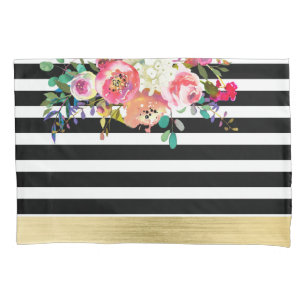 Housse D'oreillers Or Noir Blanc Moderne Floral Glam Chic Glamour