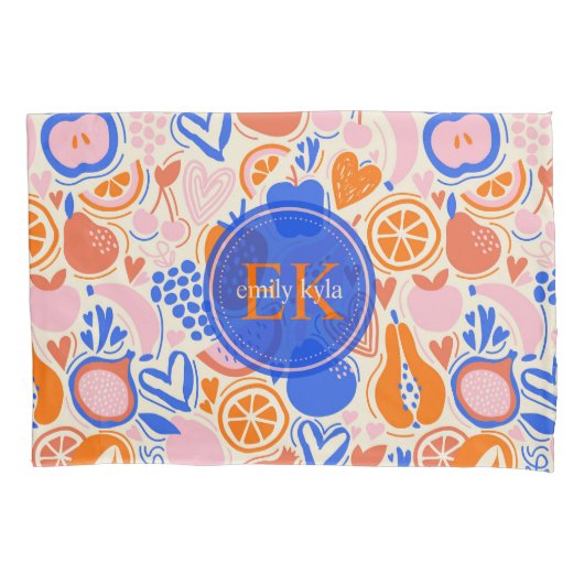 Housse D'oreillers Orange Blue Monogram Fruits Légumes (devant)