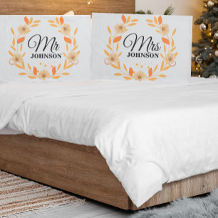 Housse D'oreillers Orange Pêche Floral Élégant Script M Coussin Coque