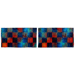 Housse D'oreillers Orange plaid presque rouge, bleu et faux sale
