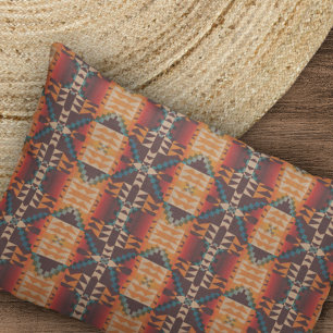 Housse D'oreillers Orange Red Brown Teal Blue Tribal Mosaic Art