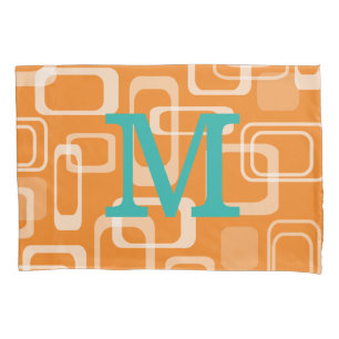 Housse D'oreillers Orange retro imprimé monogrammed oreiller