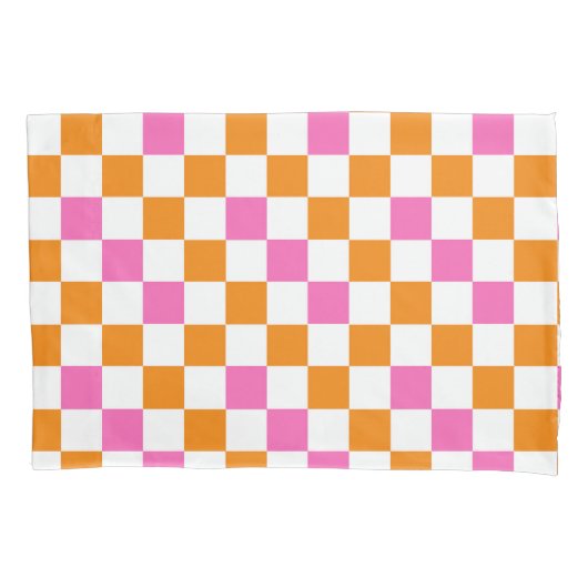 Housse D'oreillers Orange White Pink Checkered Pattern Design  (devant)