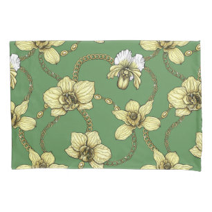 Housse D'oreillers Orchidées et chaînes, jaune et vert kelly