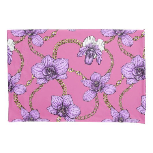 Housse D'oreillers Orchidées et chaînes, violet et rose (devant-gauche)