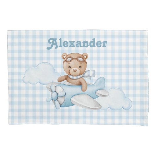 Housse D'oreillers Ours bleu Teddy dans l'avion (devant)