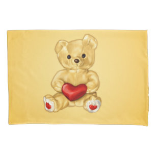 Housse D'oreillers Ours de nounours mignon avec le jaune de coeur