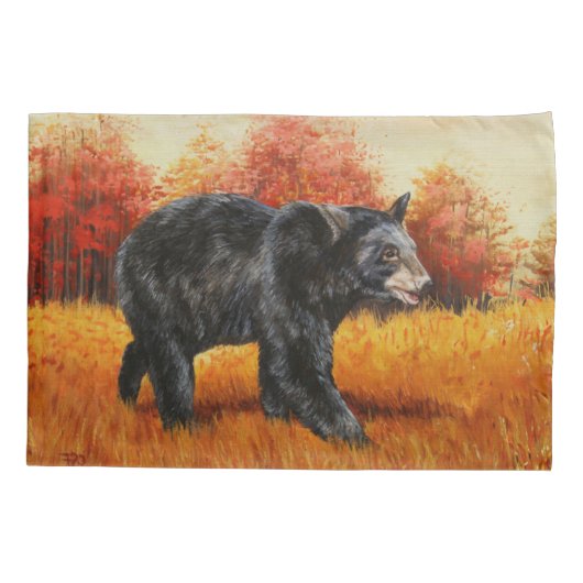 Housse D'oreillers Ours noir en forêt d'automne (Dos-gauche)