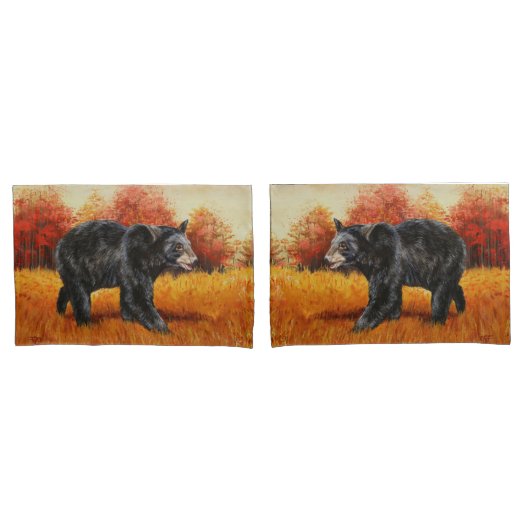 Housse D'oreillers Ours noir en forêt d'automne (devant-Set)