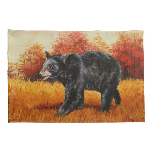 Housse D'oreillers Ours noir en forêt d'automne (Dos-Droit)