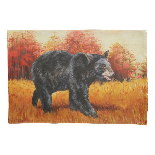 Housse D'oreillers Ours noir en forêt d'automne (devant-gauche)