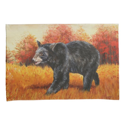 Housse D'oreillers Ours noir en forêt d'automne (devant-Droit)