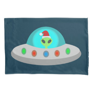 Housse D'oreillers OVNI de Noël Ho Ho Alien soucoupe volante