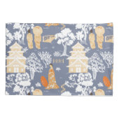 Housse D'oreillers Pagode de la Chinoiserie orange et bleue (Dos)