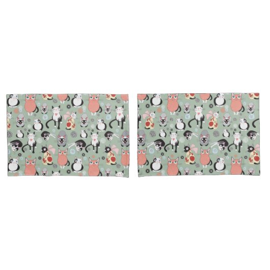 Housse D'oreillers Paire de chats mignonne de oreiller (devant-Set)