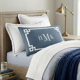 Housse D'oreillers Paire de standard Monogramme à Clé Grecque Bleu La