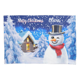 Housse D'oreillers Paire d'oreillers pour enfants bonhomme de neige d