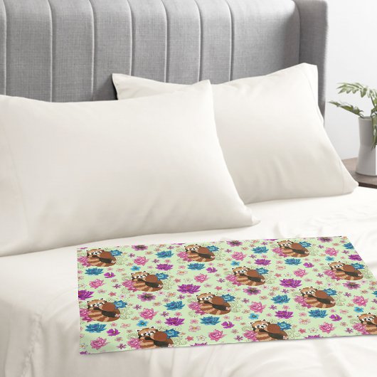 Housse D'oreillers Panda Rouge Lotus Fleurs Henné