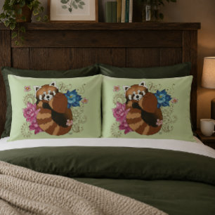 Housse D'oreillers Panda roux Fleurs de lotus Henna