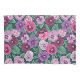 Housse D'oreillers Pansies colorées sur bleu vert foncé