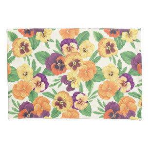 Housse D'oreillers Pansies sur blanc cassé