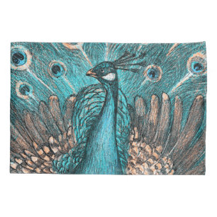 Housse D'oreillers paon bleu