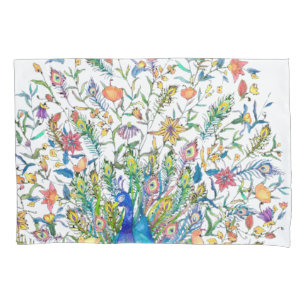 Housse D'oreillers Paon floral aquarelle