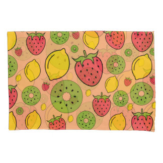 Housse D'oreillers Papier peint de fruits : fraises, citrons, kiwis.