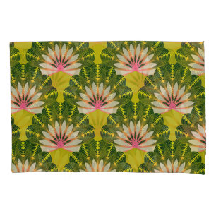 Housse D'oreillers Papier peint en lotus stylisé : rose, vert.