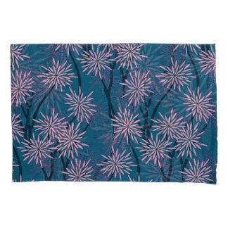 Housse D'oreillers Papier peint floral : bleu marine asiatique, rose.
