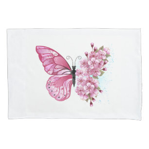 Housse D'oreillers Papillon à fleurs avec Sakura rose
