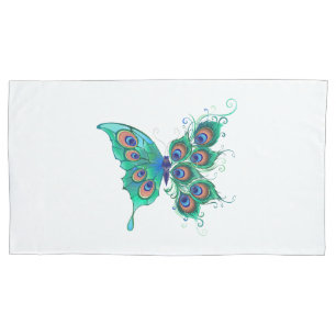 Housse D'oreillers Papillon aux plumes de paon vert