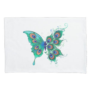 Housse D'oreillers Papillon aux plumes de paon vert