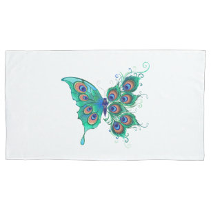 Housse D'oreillers Papillon aux plumes de paon vert